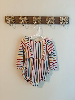 Ruffle Butts 2T Striped Ruffle Baby Romper Long Sleeve